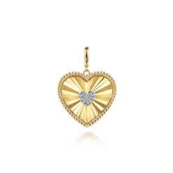 14K Yellow Gold Diamond Heart Pendant With Detachable Bail
