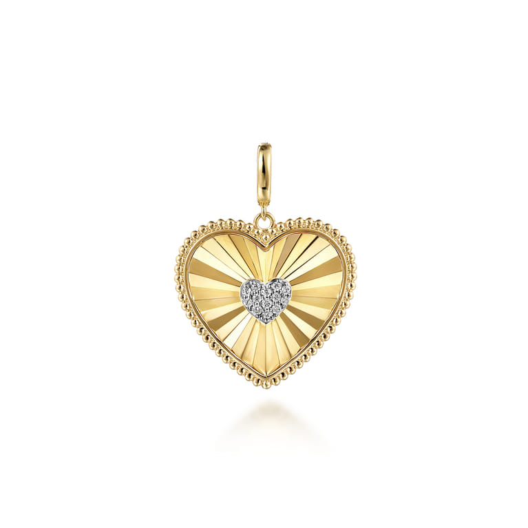 14K Yellow Gold Diamond Heart Pendant With Detachable Bail - 0.15 ct - Shot 1
