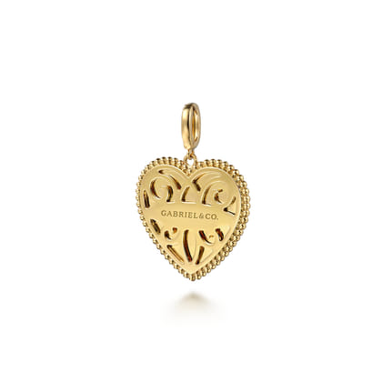 14K Yellow Gold Diamond Heart Pendant With Detachable Bail