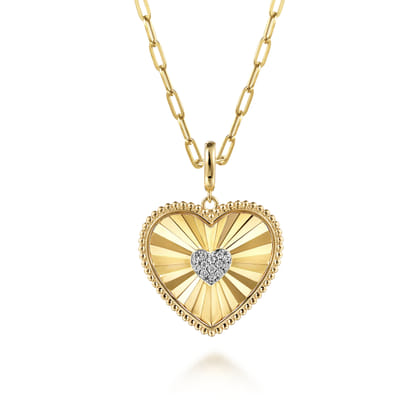 14K Yellow Gold Diamond Heart Pendant With Detachable Bail