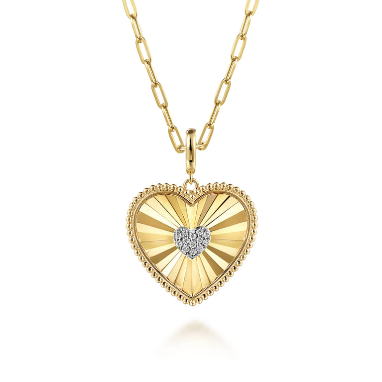 14K Yellow Gold Diamond Heart Pendant With Detachable Bail - 0.15 ct - Shot 3