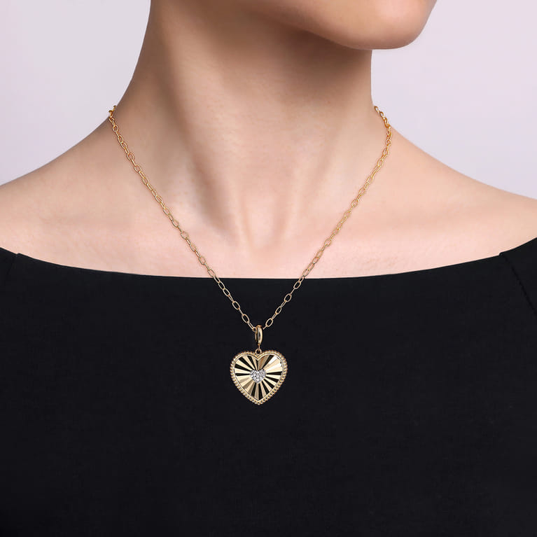 14K Yellow Gold Diamond Heart Pendant With Detachable Bail - 0.15 ct - Shot 4