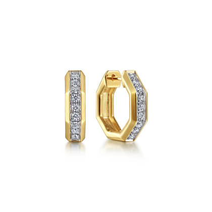14K Yellow Gold Diamond Hexagon Huggies