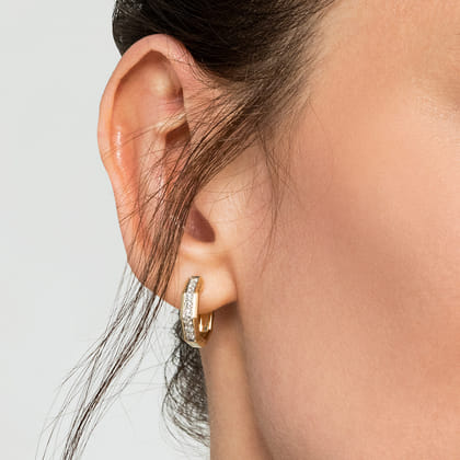 14K Yellow Gold Diamond Hexagon Huggies