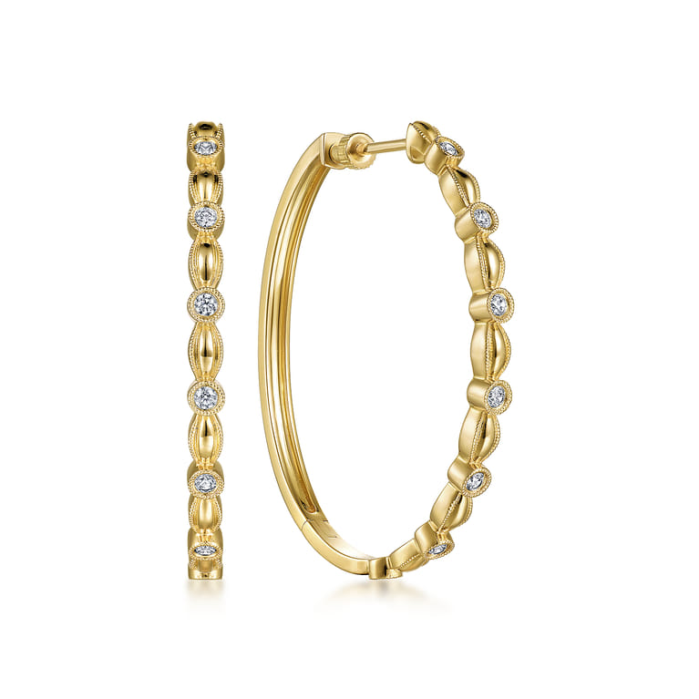 14K Yellow Gold Diamond Hoop Earrings in size 40mm - 0.4 ct - Shot 1