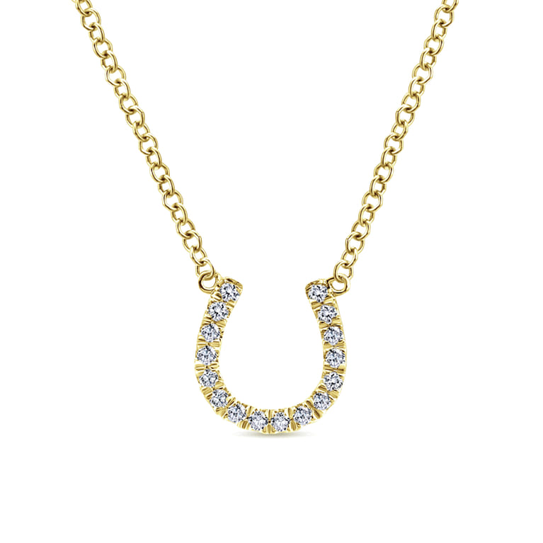 14K Yellow Gold Diamond Horseshoe Pendant Necklace - 0.08 ct - Shot 1