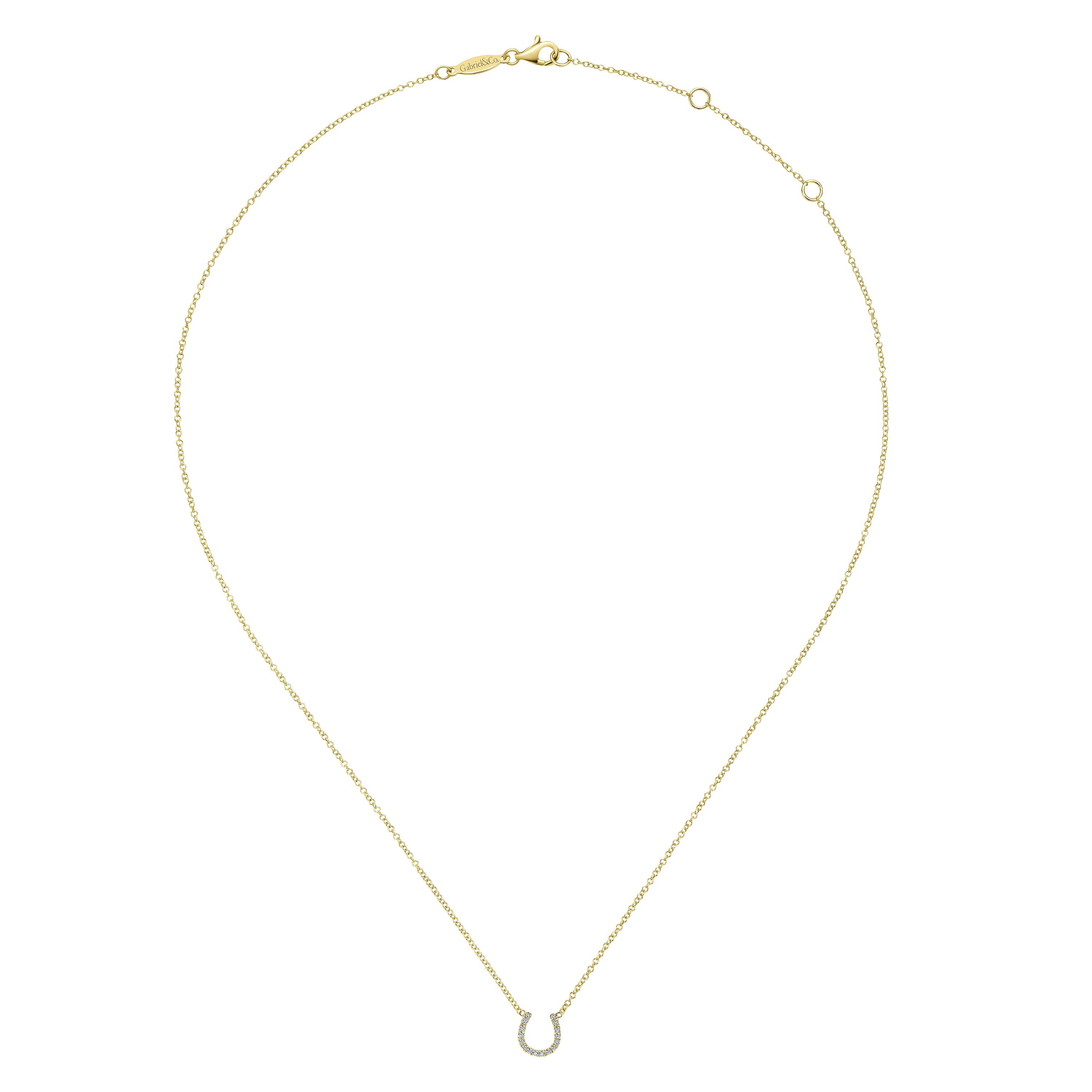 14K Yellow Gold Diamond Horseshoe Pendant Necklace