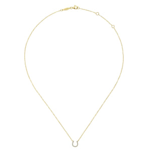 14K Yellow Gold Diamond Horseshoe Pendant Necklace