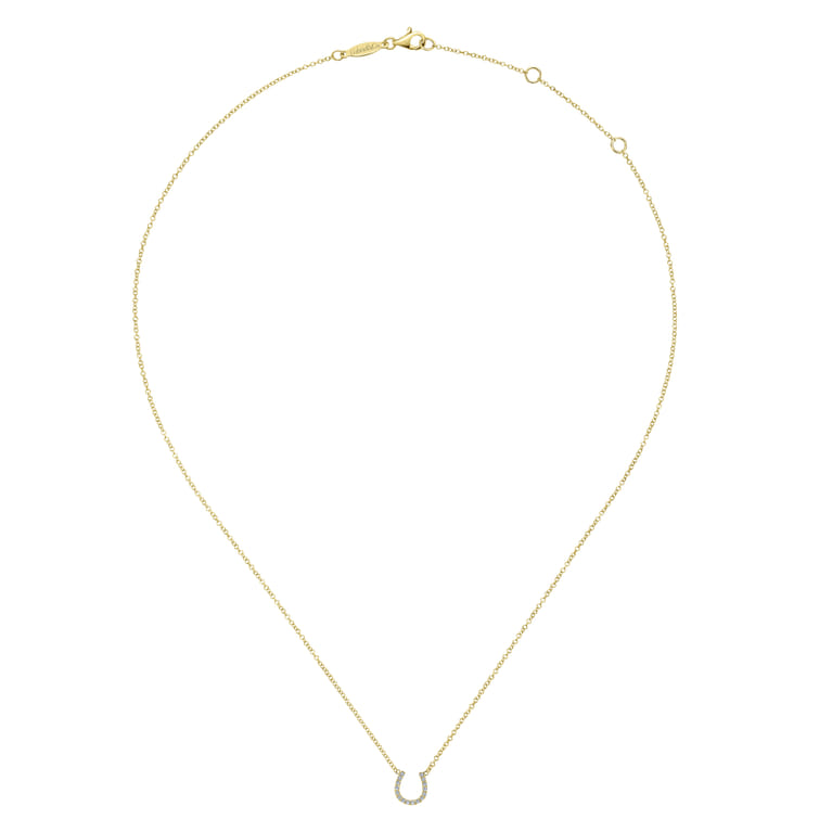 14K Yellow Gold Diamond Horseshoe Pendant Necklace - 0.08 ct - Shot 2