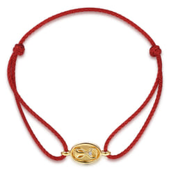 14K Yellow Gold Diamond Hourglass Red Cord Bracelet