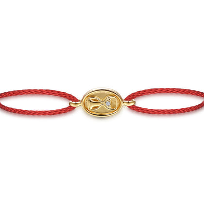 14K Yellow Gold Diamond Hourglass Red Cord Bracelet