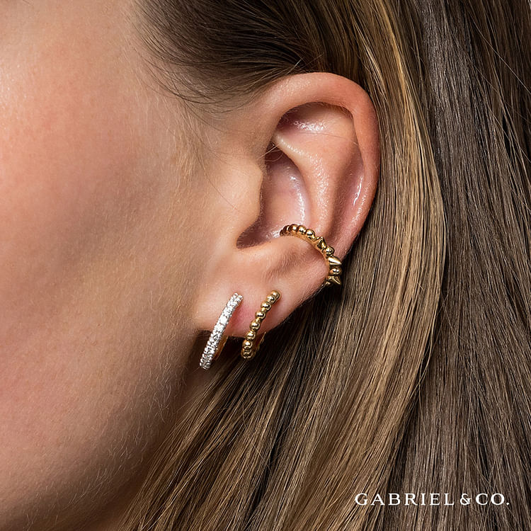 14K Yellow Gold Diamond Huggie And Bujukan Cuff Earrings