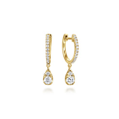 14K Yellow Gold Diamond Huggie Drop Earrings