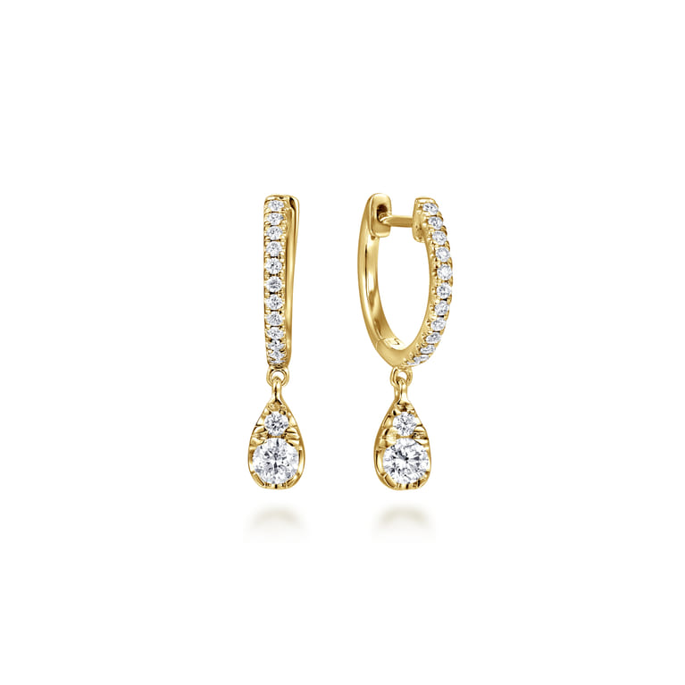 14K Yellow Gold Diamond Huggie Drop Earrings - 0.52 ct - Shot 1