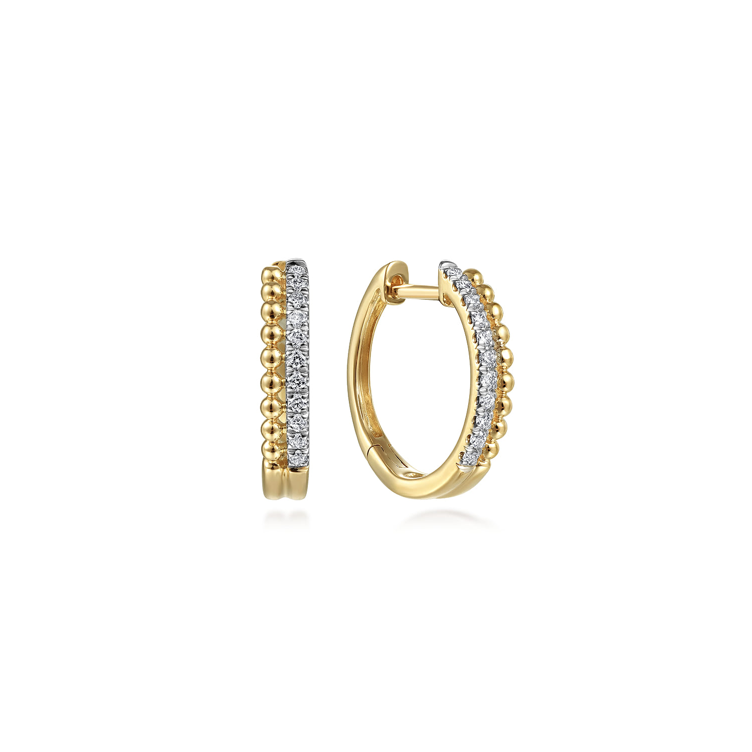 14K Yellow Gold Diamond Huggie Earrings 10mm -Bujukan