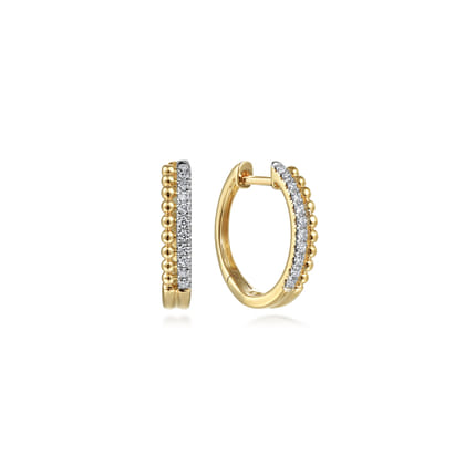 14K Yellow Gold Diamond Huggie Earrings 10mm -Bujukan