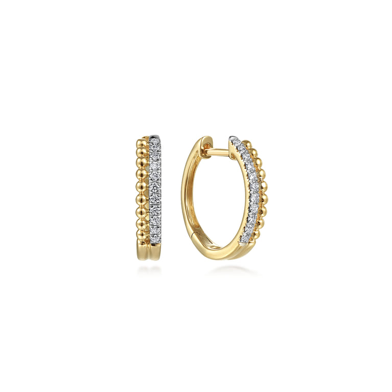 14K Yellow Gold Diamond Huggie Earrings 10mm -Bujukan - 0.11 ct - Shot 1