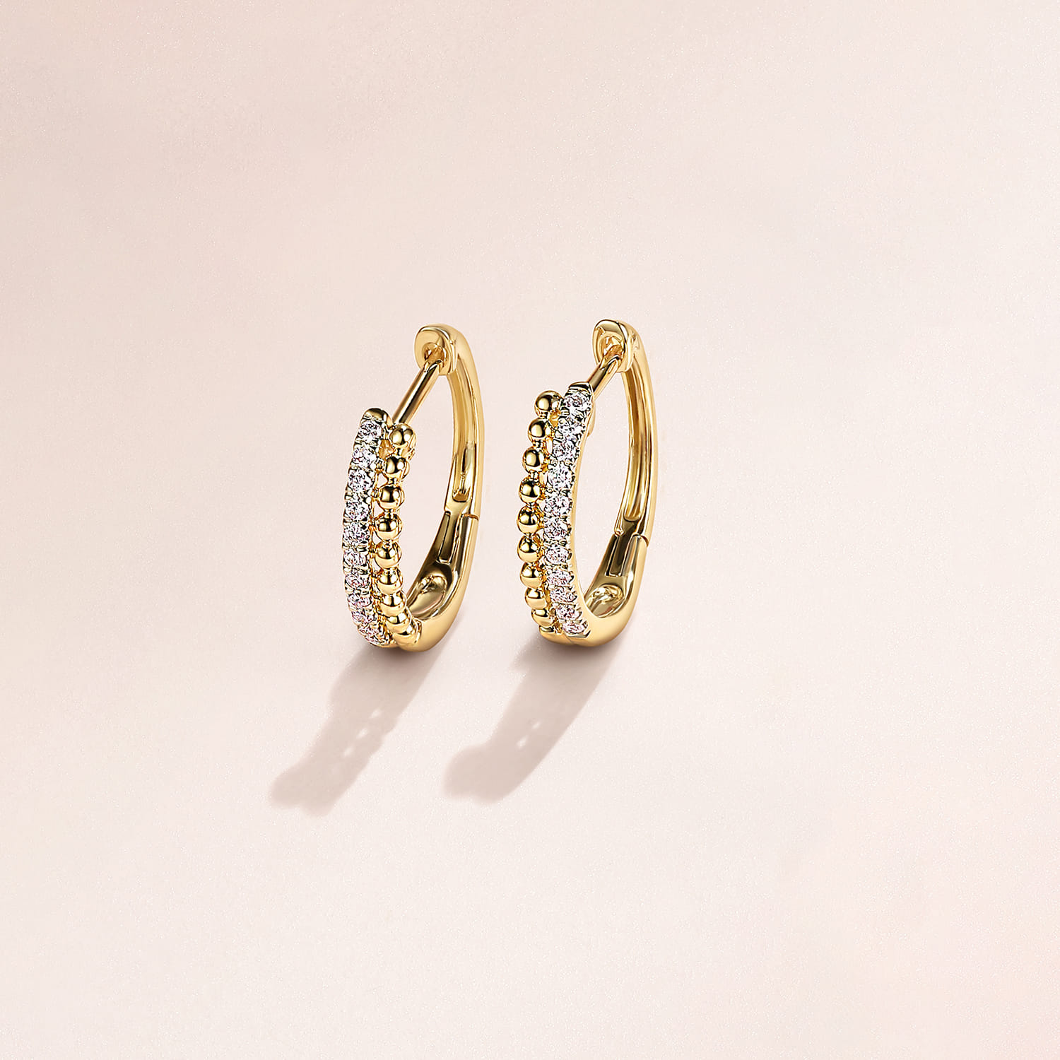 14K Yellow Gold Diamond Huggie Earrings 10mm -Bujukan