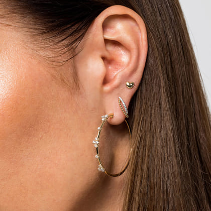 14K Yellow Gold Diamond Huggie Earrings 10mm