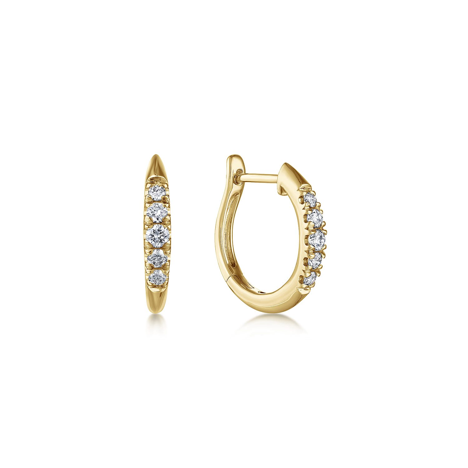14K Yellow Gold Diamond Huggie Earrings 15mm