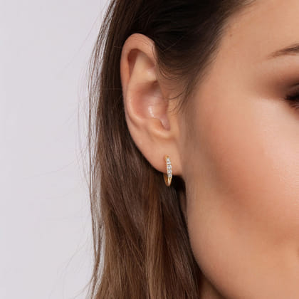 14K Yellow Gold Diamond Huggie Earrings 15mm