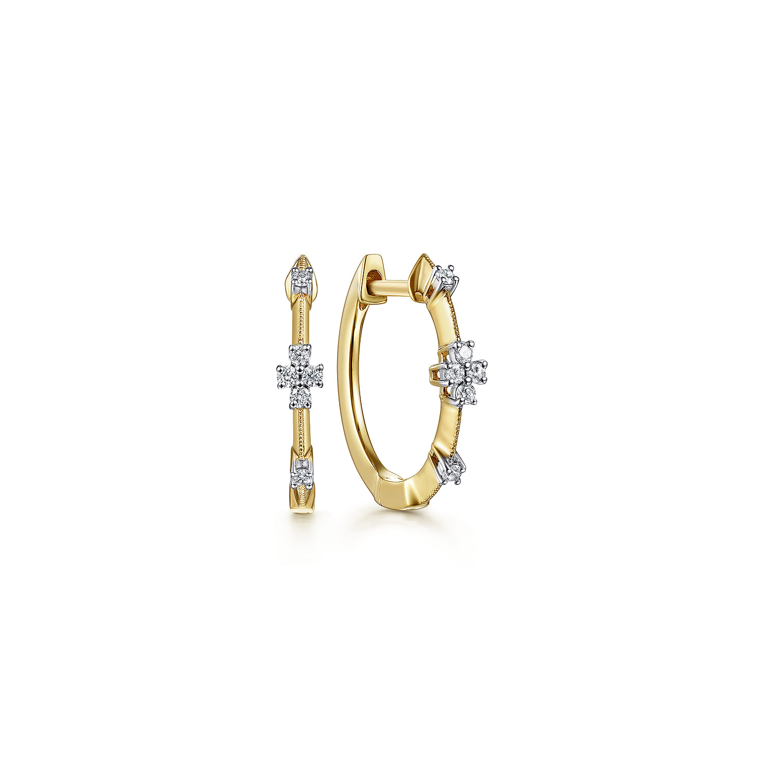 14K Yellow Gold Diamond Huggie Earrings 15mm - 0.08 ct - Shot 1