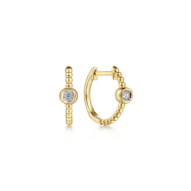 14K Yellow Gold Diamond Huggie Earrings-Bujukan - 0.08 ct - Shot 1