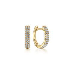 14K Yellow Gold Diamond Huggie Earrings