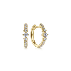 14K Yellow Gold Diamond Huggie Earrings