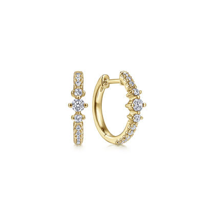 14K Yellow Gold Diamond Huggie Earrings