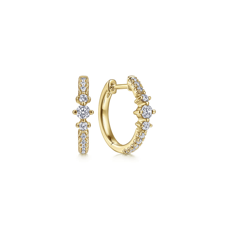 14K Yellow Gold Diamond Huggie Earrings - 0.36 ct - Shot 1