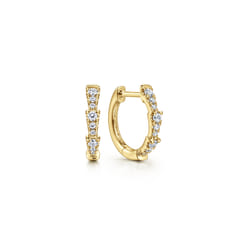 14K Yellow Gold Diamond Huggie Earrings