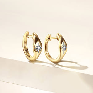 14K Yellow Gold Diamond Huggie Earrings