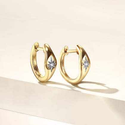 14K Yellow Gold Diamond Huggie Earrings