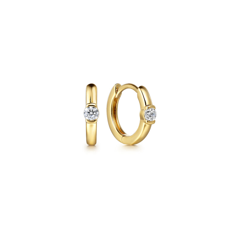 14K Yellow Gold Diamond Huggie W Channel Setting - 0.1 ct - Shot 1