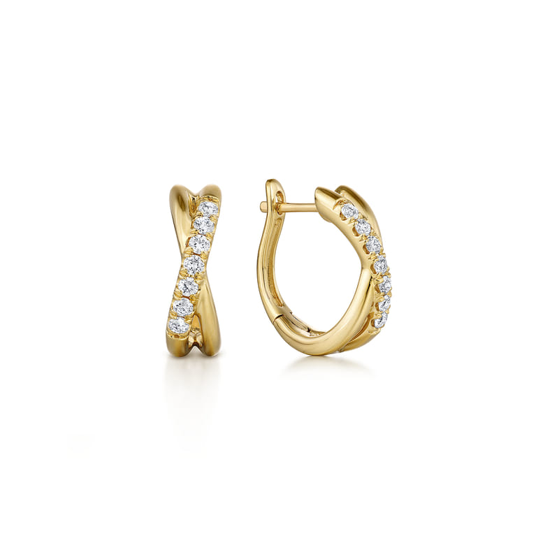 14K Yellow Gold Diamond Huggies Earrings 15mm - 0.21 ct - Shot 1