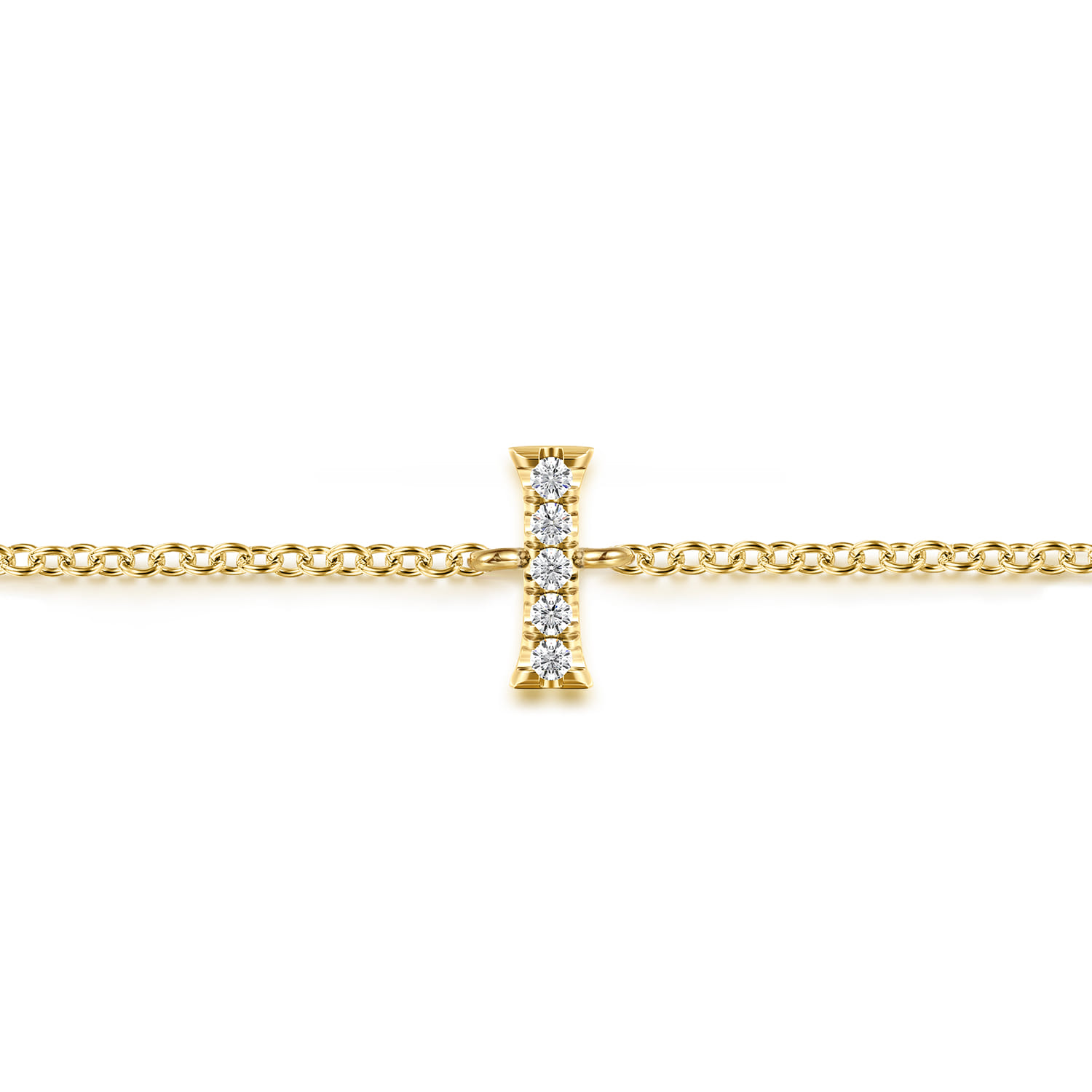 14K Yellow Gold Diamond I Initial Chain Bracelet - 0.03 ct - Shot 2