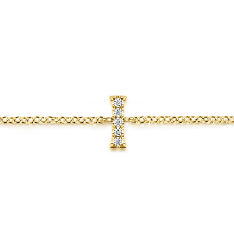 14K Yellow Gold Diamond I Initial Chain Bracelet - 0.03 ct - Shot 2