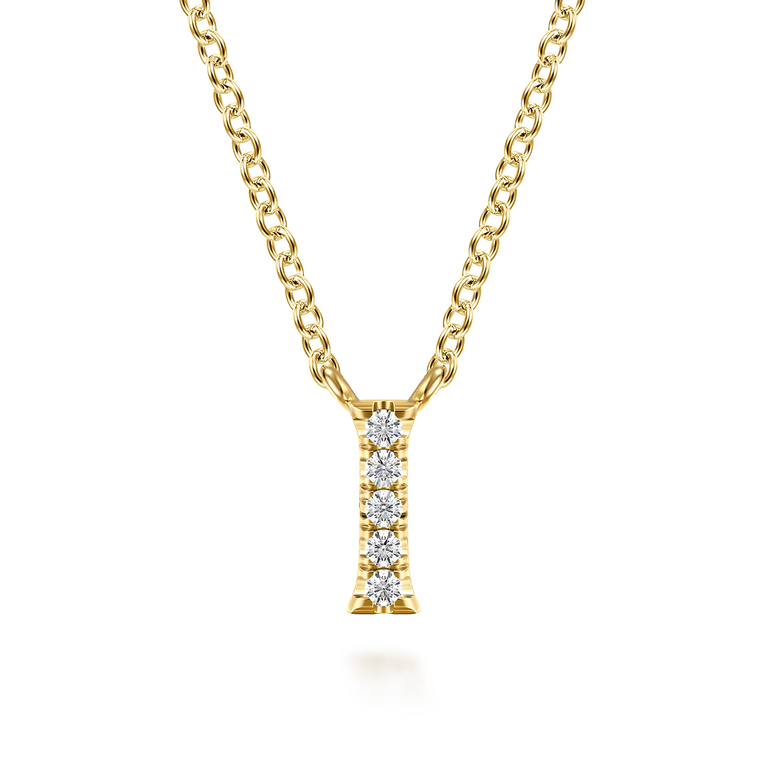 14K Yellow Gold Diamond I Initial Pendant Necklace - 0.03 ct - Shot 1