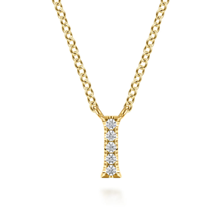 14K Yellow Gold Diamond I Initial Pendant Necklace - 0.03 ct - Shot 1