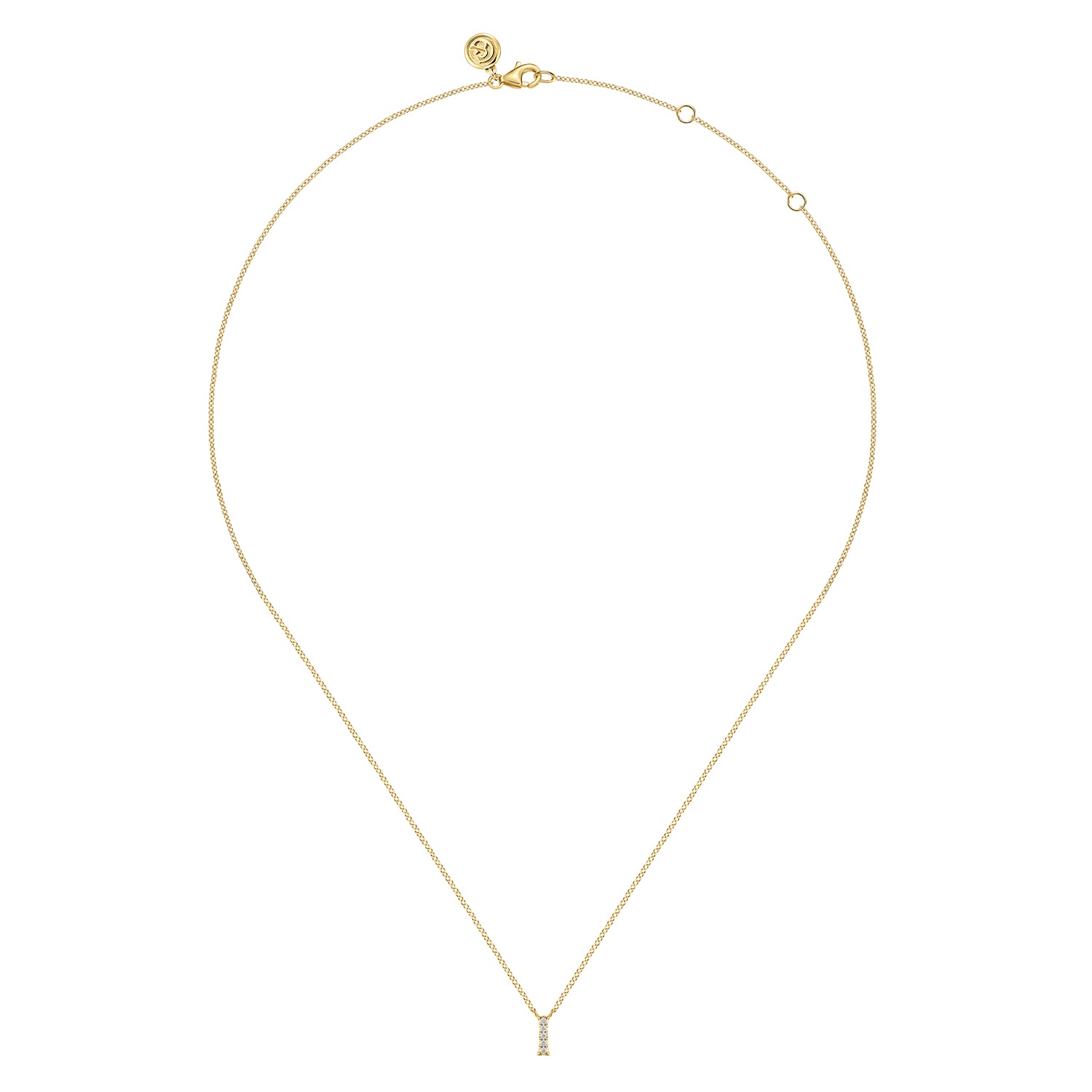 14K Yellow Gold Diamond I Initial Pendant Necklace - 0.03 ct - Shot 2