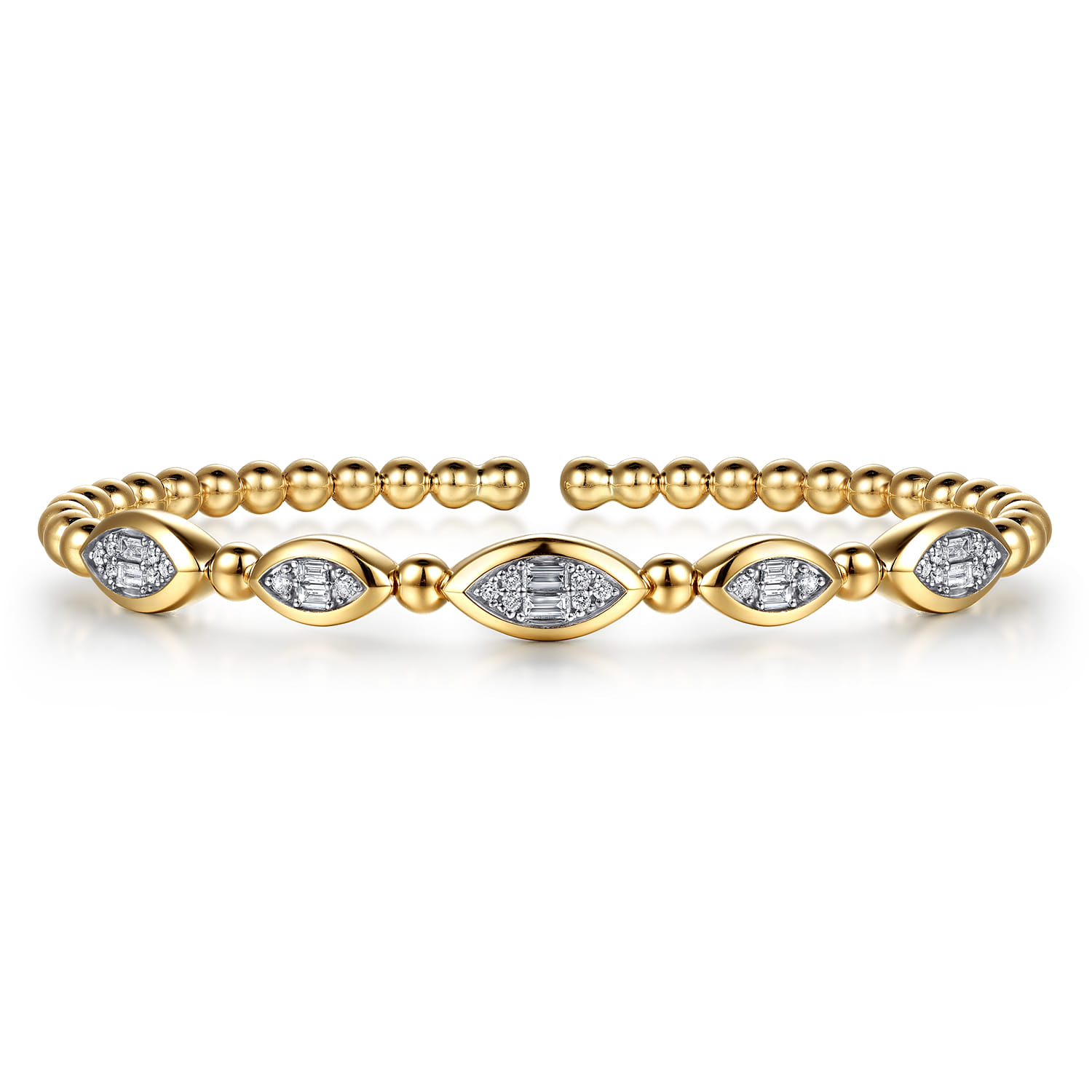 14K Yellow Gold Diamond Illusion Marquise Cuff Bangle Bracelet - 0.5 ct - Shot 1