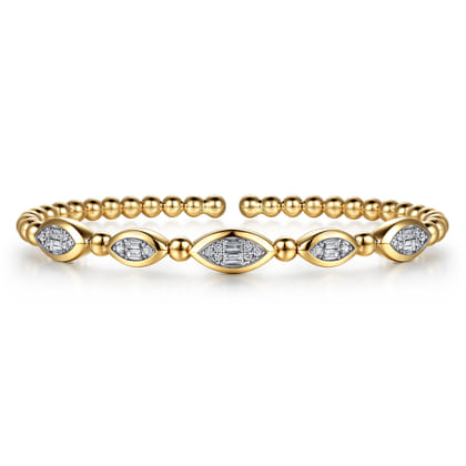 14K Yellow Gold Diamond Illusion Marquise Cuff Bangle Bracelet