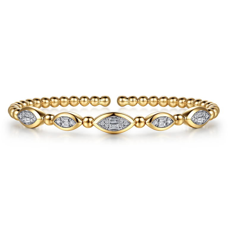 14K Yellow Gold Diamond Illusion Marquise Cuff Bangle Bracelet - 0.5 ct - Shot 1