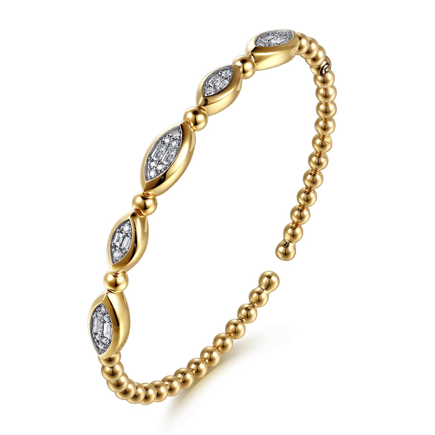 14K Yellow Gold Diamond Illusion Marquise Cuff Bangle Bracelet - 0.5 ct - Shot 2