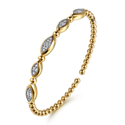 14K Yellow Gold Diamond Illusion Marquise Cuff Bangle Bracelet