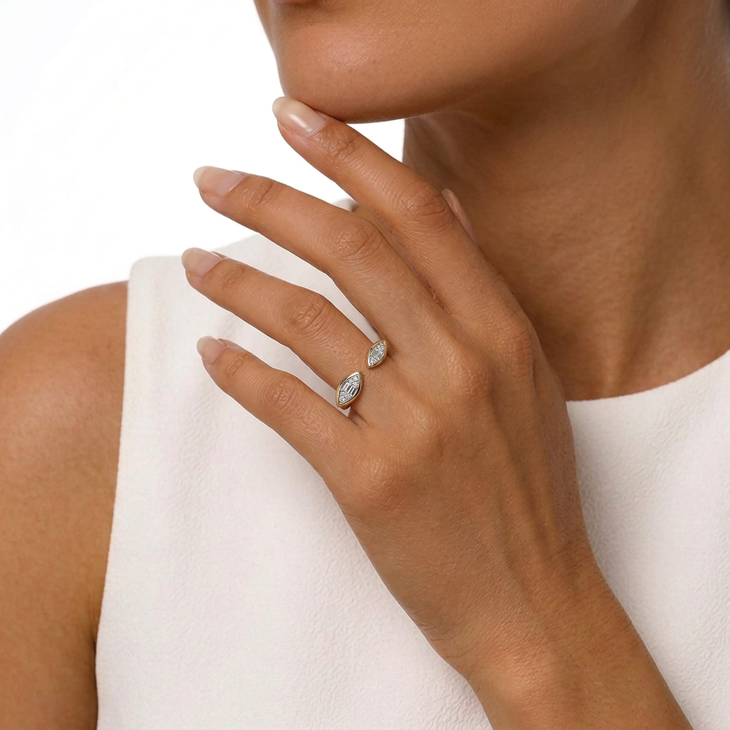 14K Yellow Gold Diamond Illusion Marquise Open Ring - 0.19 ct - Shot 5