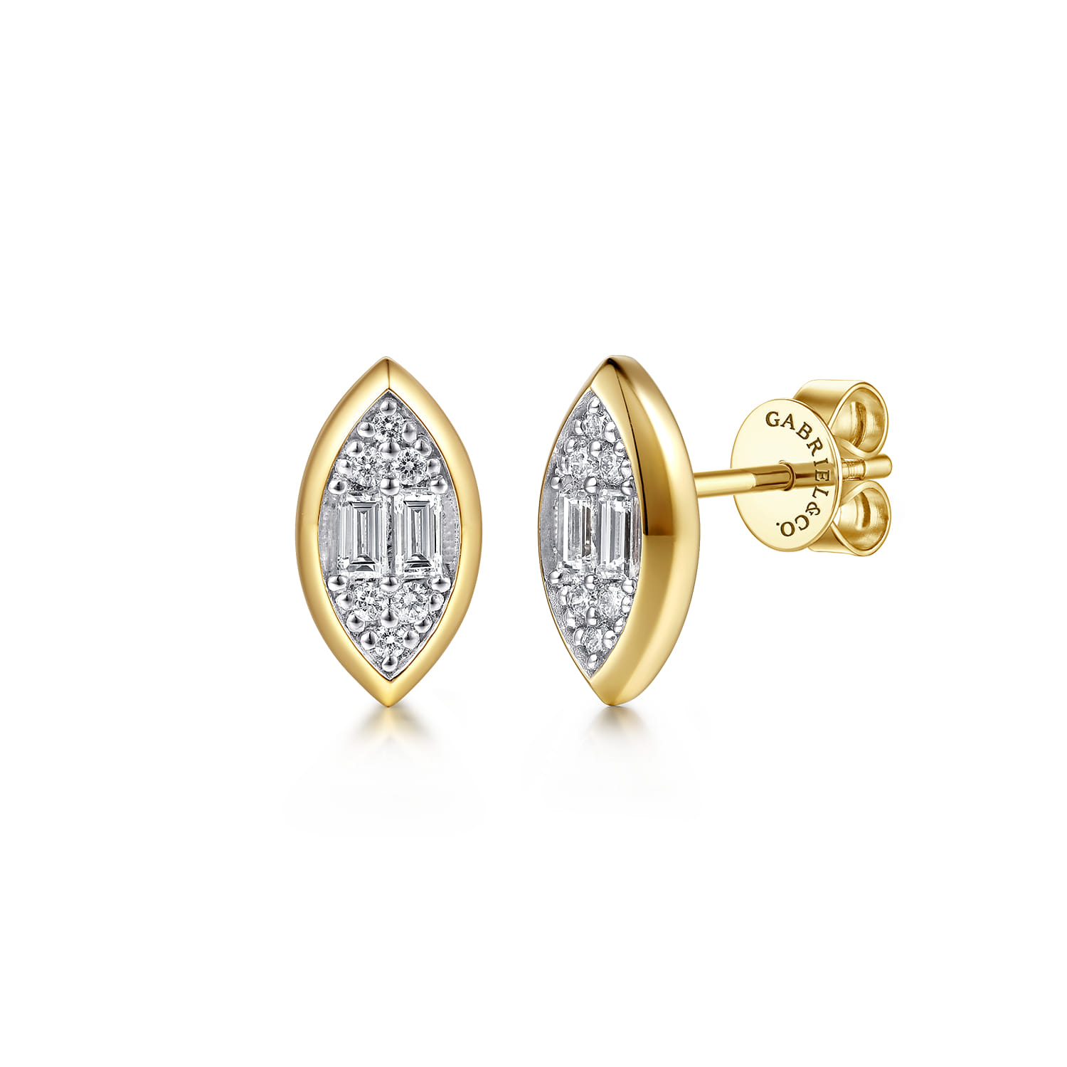 14K Yellow Gold Diamond Illusion Marquise Stud Earrings - 0.24 ct - Shot 1