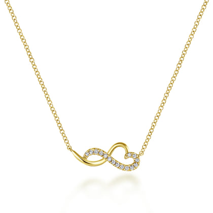 14K Yellow Gold Diamond Infinity Heart Pendant Necklace