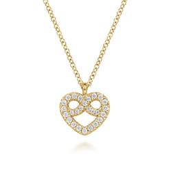 14K Yellow Gold Diamond Infinity Heart Pendant Necklace